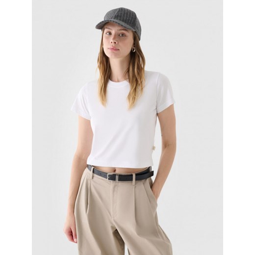 Damski t-shirt basic Outhorn OTHWAW24TTSHF2137 - biały ze sklepu Sportstylestory.com w kategorii Bluzki damskie - zdjęcie 178218282