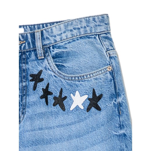 Cropp - Jeansy super baggy z nadrukami - niebieski Cropp 30/34 Cropp