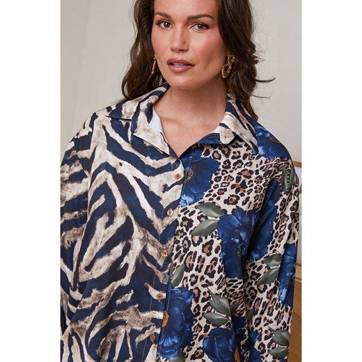 Curvy Lady Koszula w kolorze beżowo-granatowym Curvy Lady 44/46 Limango Polska wyprzedaż