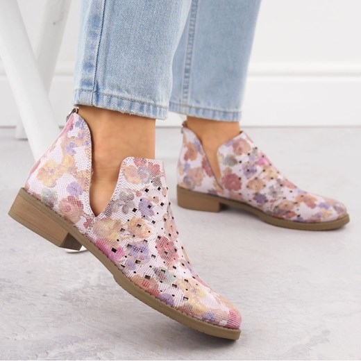 Botki Daszyński płaskie wielokolorowe w nadruki casual 