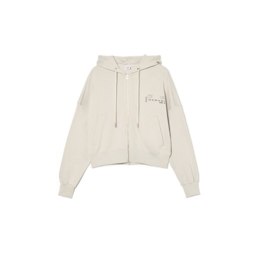 Cropp - Jasnoszara rozpinana bluza z kapturem i napisami - jasny szary ze sklepu Cropp w kategorii Bluzy damskie - zdjęcie 178243891