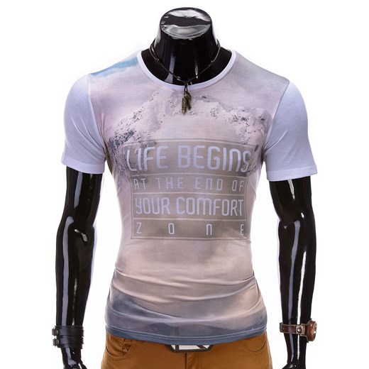 T-SHIRT S410 - BEŻOWA ombre rozowy T-shirty męskie z krótkim rękawem