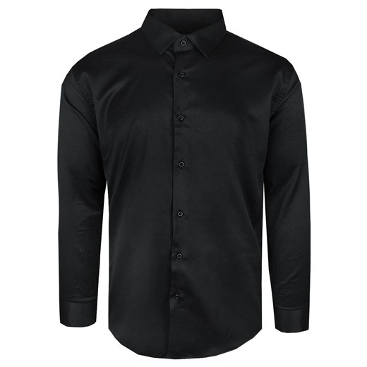 Elegancka Męska Taliowana Koszula - Rigon - Czarna (Slim Fit)   KSDWRGNar02SLIMczarna ze sklepu JegoSzafa.pl w kategorii Koszule męskie - zdjęcie 178257222