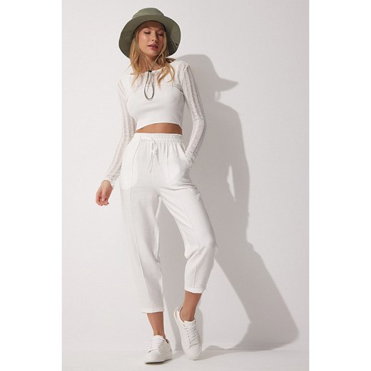 Hapiness Istanbul Lniane spodnie w kolorze białym Hapiness Istanbul 36 promocyjna cena Limango Polska