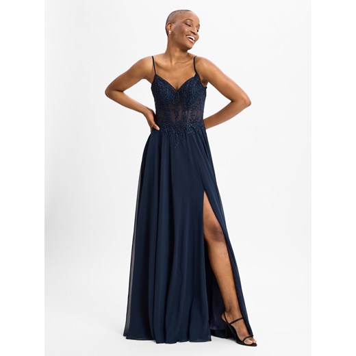 Luxuar Fashion Damska sukienka wieczorowa Kobiety Sztuczne włókno granatowy jednolity ze sklepu vangraaf w kategorii Sukienki - zdjęcie 178261431