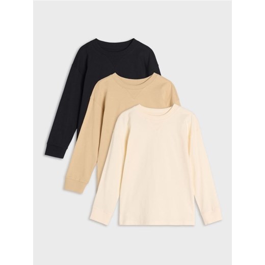 Sinsay - Koszulka z długimi rękawami 3 pack - beżowy ze sklepu Sinsay w kategorii T-shirty chłopięce - zdjęcie 178262002