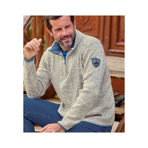 Trykotowy sweter z wykładanym kołnierzem ze sklepu Atlas For Men w kategorii Swetry męskie - zdjęcie 178262182