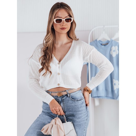 Sweter damski ażurowy GOFFY biały Dstreet MY2278 ze sklepu DSTREET.PL w kategorii Swetry damskie - zdjęcie 178264232