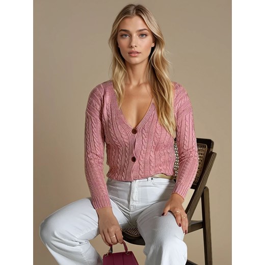 Sweter damski RIGLA różowy Dstreet MY1636 ze sklepu DSTREET.PL w kategorii Swetry damskie - zdjęcie 178264244