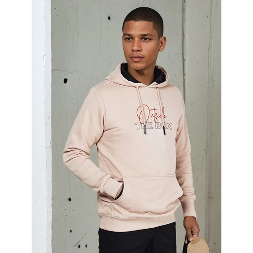 Bluza męska z kapturem beżowa Dstreet BX5714 ze sklepu DSTREET.PL w kategorii Bluzy męskie - zdjęcie 178264401