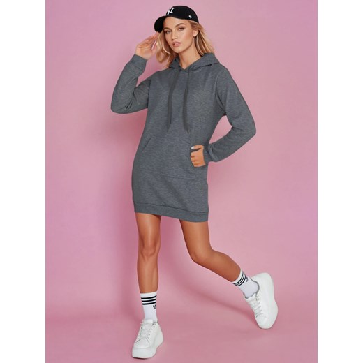 Bluza damska długa z kapturem oversize TIMMY ciemnoszara Dstreet EY2565 ze sklepu DSTREET.PL w kategorii Sukienki - zdjęcie 178264463