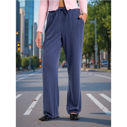 Sinsay - Spodnie wide leg w pionowe paski - granatowy ze sklepu Sinsay w kategorii Spodnie damskie - zdjęcie 178268954