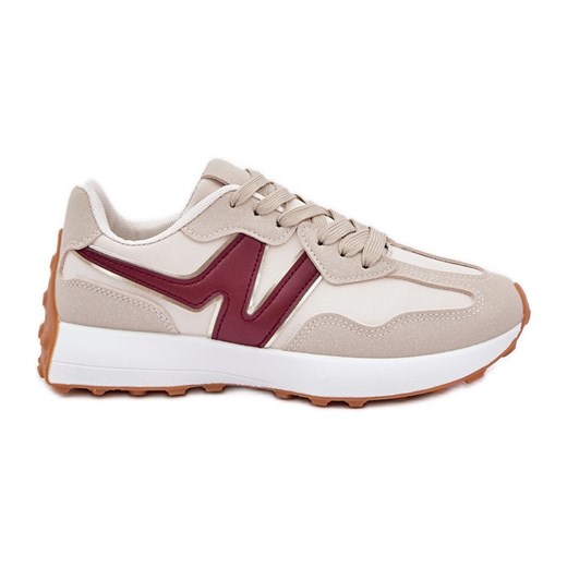 Buty Sportowe Sneakersy Damskie Beżowo-Bordowe beżowy ze sklepu ButyModne.pl w kategorii Buty sportowe damskie - zdjęcie 178274750