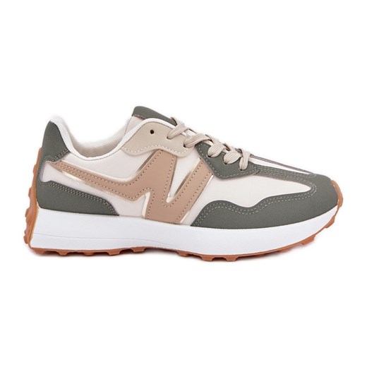 Buty Sportowe Sneakersy Damskie Beżowo-Zielone beżowy ze sklepu ButyModne.pl w kategorii Buty sportowe damskie - zdjęcie 178274751