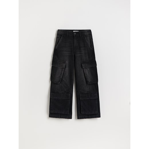 Reserved - Jeansy wide leg cargo - czarny ze sklepu Reserved w kategorii Spodnie dziewczęce - zdjęcie 178275684