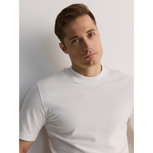 Reserved - Bawełniany t-shirt regular - złamana biel Reserved S Reserved