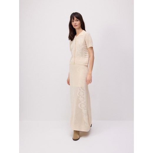 Bluzka damska Reserved z kołnierzykiem z krótkim rękawem koronkowa 