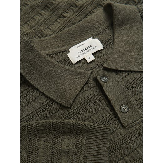 Reserved - Ażurowa koszulka polo z lnem - zielony Reserved S Reserved