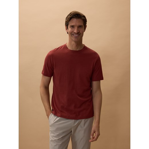 Reserved - T-shirt regular z lnem - bordowy Reserved L Reserved