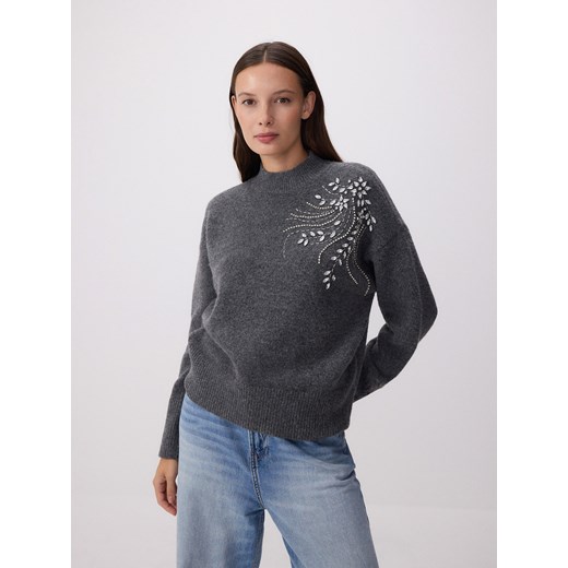 Reserved - Sweter z błyszczącą aplikacją - ciemnoszary ze sklepu Reserved w kategorii Swetry damskie - zdjęcie 178282081