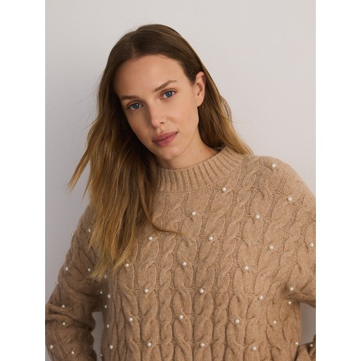 Reserved - Sweter z warkoczowym splotem - beżowy ze sklepu Reserved w kategorii Swetry damskie - zdjęcie 178282101