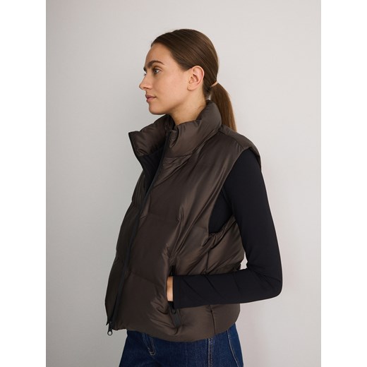 Reserved - Krótka pikowana kamizelka - ciemnozielony Reserved L okazja Reserved