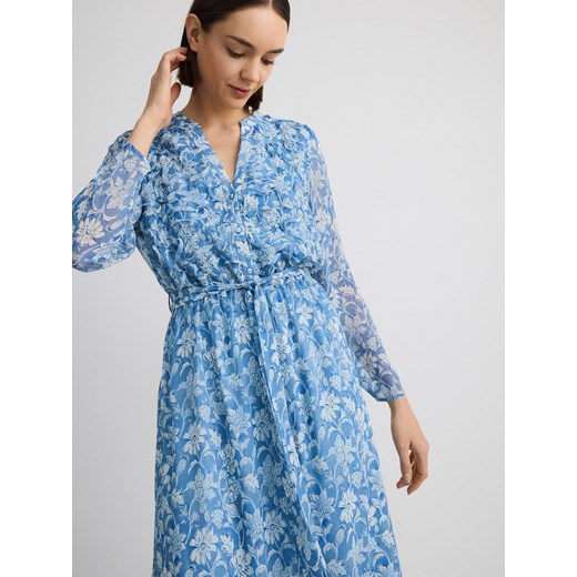 Reserved - Wzorzysta sukienka z wiązaniem - jasnoniebieski Reserved L Reserved