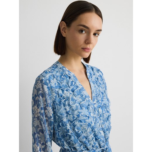 Reserved - Wzorzysta sukienka z wiązaniem - jasnoniebieski Reserved L Reserved