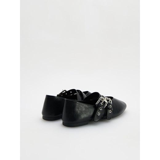 Reserved - Skórzane baleriny z paskami - czarny Reserved 38 Reserved