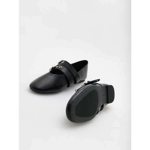 Reserved - Skórzane baleriny z paskami - czarny Reserved 42 Reserved