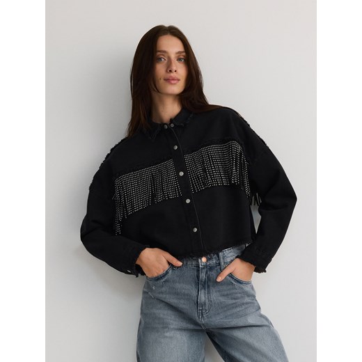 Reserved - Kurtka jeansowa z frędzlami - czarny Reserved M okazyjna cena Reserved