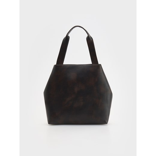 Reserved - Torebka shopper z efektem postarzenia - ciemnobrązowy ze sklepu Reserved w kategorii Torebki damskie - zdjęcie 178286404