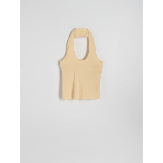 Reserved - Top z dekoltem halter - beżowy ze sklepu Reserved w kategorii Bluzki damskie - zdjęcie 178286473