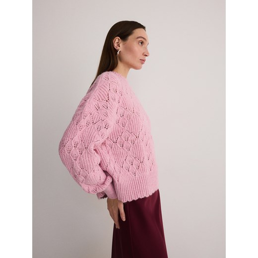 Reserved - Sweter w ażurowy wzór - różowy Reserved L okazja Reserved