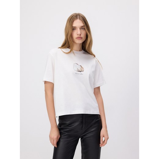 Reserved - T-shirt z autorskim nadrukiem - biały ze sklepu Reserved w kategorii Bluzki damskie - zdjęcie 178288290