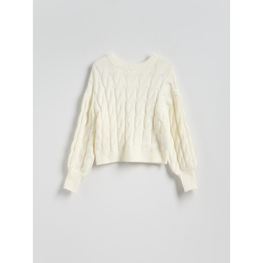 Reserved - Sweter z ozdobnym wiązaniem na plecach - złamana biel ze sklepu Reserved w kategorii Swetry damskie - zdjęcie 178288441