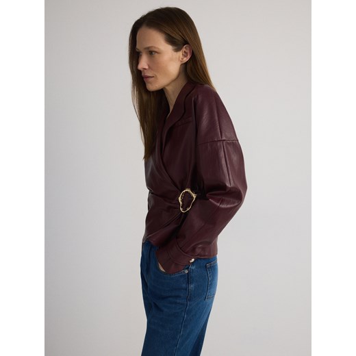 Reserved - Kurtka z asymetrycznym zapięciem - burgundowy Reserved S Reserved