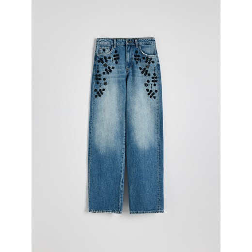 Reserved - Jeansy wide leg z aplikacjami - niebieski ze sklepu Reserved w kategorii Jeansy damskie - zdjęcie 178289500
