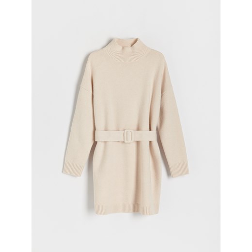 Reserved - Dzianinowa sukienka z paskiem - kremowy ze sklepu Reserved w kategorii Sukienki - zdjęcie 178290102