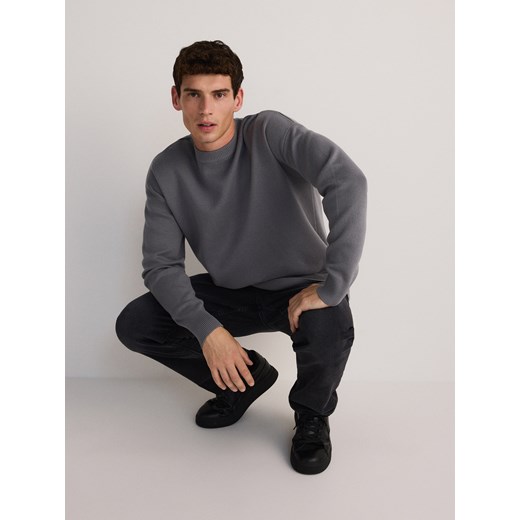 Reserved - Gładki sweter z bawełną - ciemnoszary Reserved M Reserved wyprzedaż