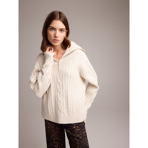 Reserved - Sweter z rozpinanym golfem - kremowy ze sklepu Reserved w kategorii Swetry damskie - zdjęcie 178291532