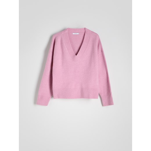 Reserved - Sweter z głębokim dekoltem - różowy Reserved S okazja Reserved