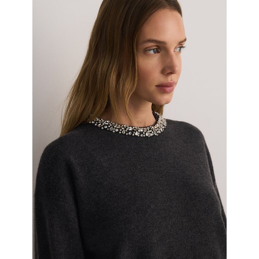 Reserved - Sweter z ozdobną aplikacją - ciemnoszary ze sklepu Reserved w kategorii Swetry damskie - zdjęcie 178292962