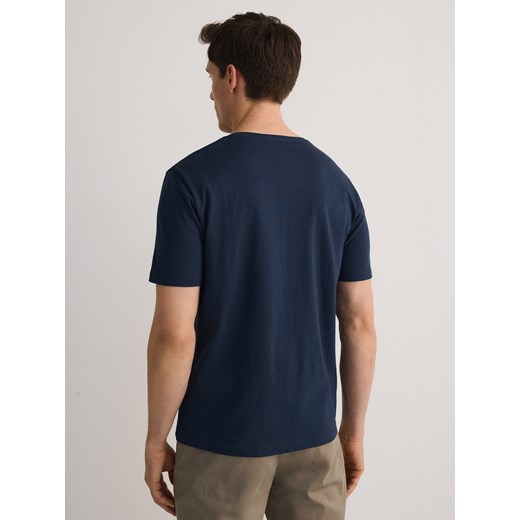 Reserved - T-shirt slim z dekoltem V - granatowy Reserved L Reserved