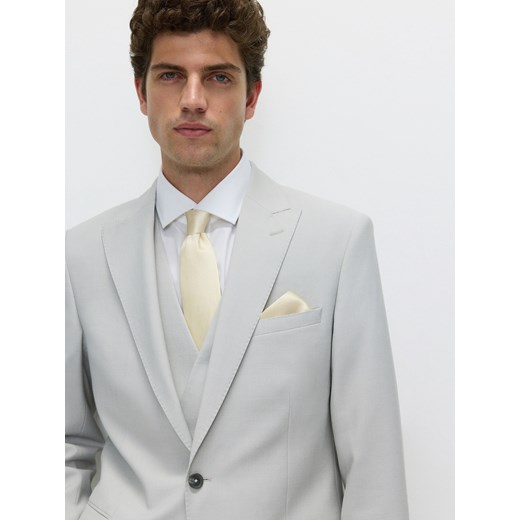 Reserved - Marynarka slim fit z wełną - beżowy Reserved 50 Reserved okazja