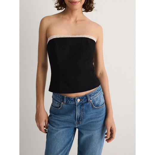 Reserved - Gorset z kontrastową koronką - czarny Reserved S Reserved