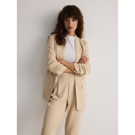 Reserved - Marynarka z marszczonymi rękawami - kremowy Reserved XL Reserved