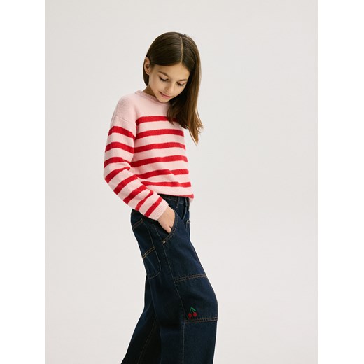 Reserved - Jeansy skater z haftem - granatowy Reserved 128 (7-8 lat) Reserved