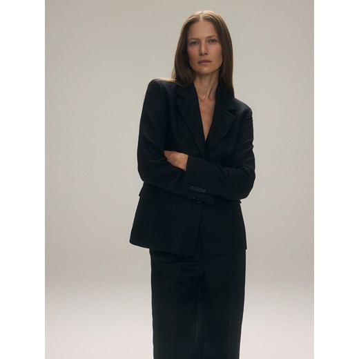 Reserved - Jednorzędowa marynarka z lnem - czarny Reserved L Reserved promocyjna cena