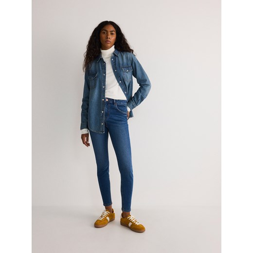Reserved - Jeansy slim fit z wysokim stanem - granatowy ze sklepu Reserved w kategorii Jeansy damskie - zdjęcie 178298643
